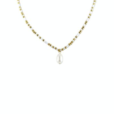 CO88 necklace white beads w/ pendant pearl IPG