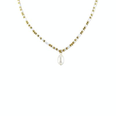 CO88 Halskette weiße Perlen mit Perlenanhänger IPG