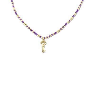 CO88 necklace purple beads w/ pendant key IPG