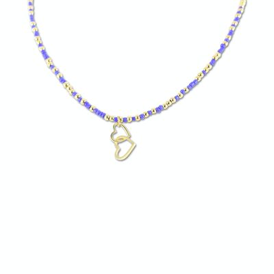 CO88 necklace blue beads w/ pendant two hearts IPG
