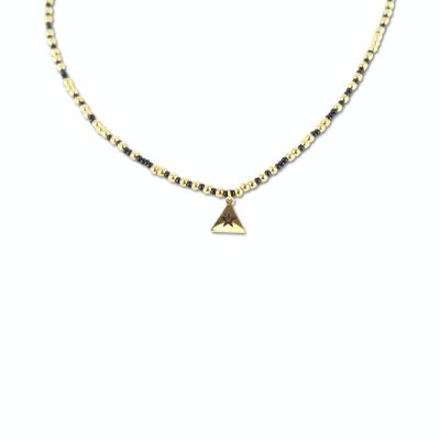 CO88 Halskette schwarze Perlen mit Anhänger Dreieck mit Stern IPG
