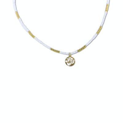CO88 Halskette weiße Perlen mit Anhänger Rose IPG