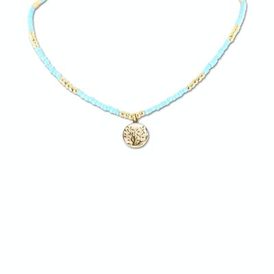CO88 Halskette türkisfarbene Perlen mit Anhänger Baum IPG