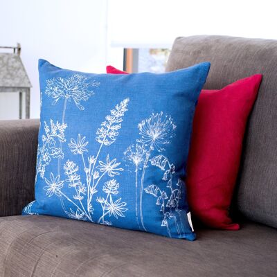 Floral Cushion in Pure Linen - Garden Collection - Indigo - Cushion Cover Only