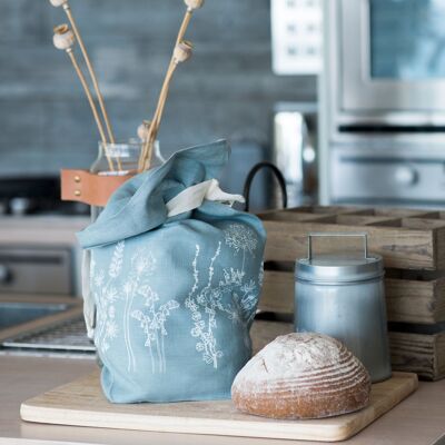 Breathable Linen Bread Bag Garden Design - Duck Egg Blue