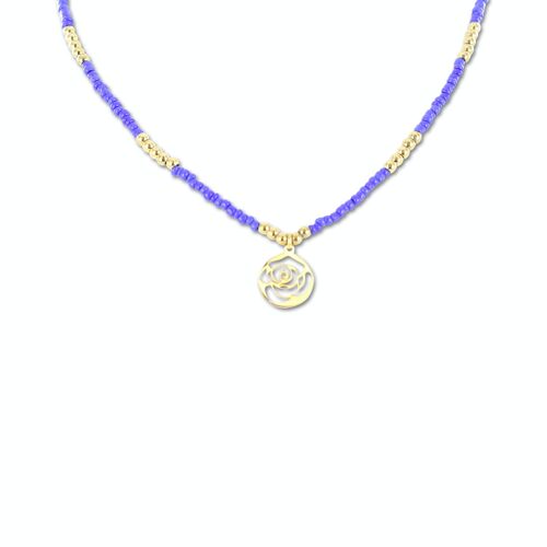 CO88 necklace purple beads w/ pendant rose IPG