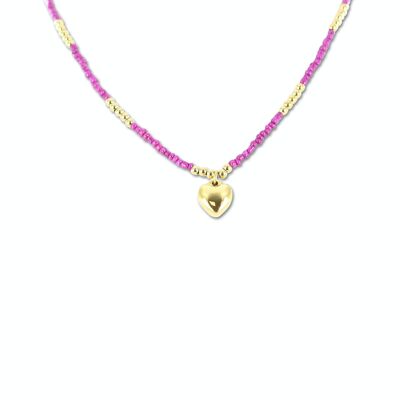CO88 necklace pink beads w/ pendant heart IPG