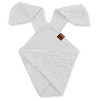 Couche doudou BUNNY en mousseline de coton bio douillette avec oreilles 2en1 Blanc