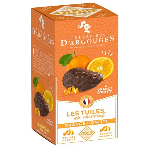 ÉTUI - TUILES AU CHOCOLAT ÉCLATS D'ORANGES CHOCOLAT NOIR 70% DE CACAO