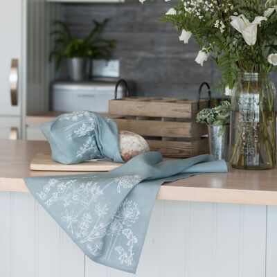Linen Tea Towel Pure Linen Garden Design - Duck Egg Blue