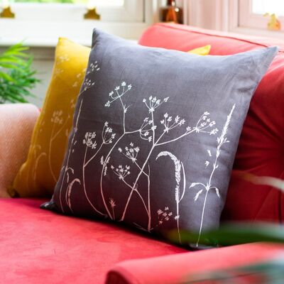 Floral Linen Cushion with the Hedgerow Design - Slate Grey - Cushion Cover Only