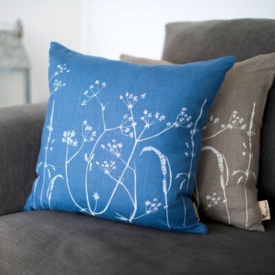 Floral Linen Cushion with the Hedgerow Design - Indigo - Cushion Cover Only