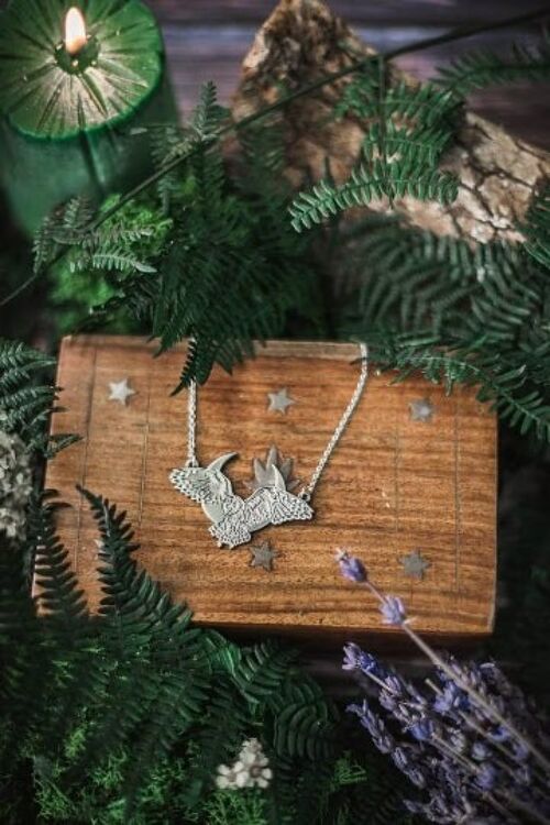 Owl and Moon Necklace Steel and Zamak Pendant Forest Creature jewelry Goblincore  Pendant Real  Jewelry  necklace modern