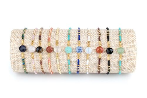 Bracelets pierre minerale disque et perles japonaises.