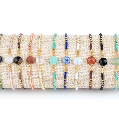 Bracelets pierre minerale disque et perles japonaises.