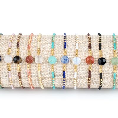 Bracelets pierre minerale disque et perles japonaises.