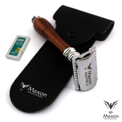 Maquinilla de afeitar Maxon Safety - Maquinilla de afeitar de madera de doble cara