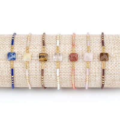 Bracelets pierre minerale carré et perles japonaises.
