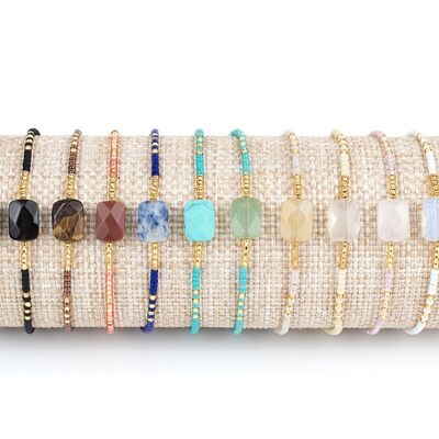 Bracelet pierre minerale rectangle et perles japonaises.