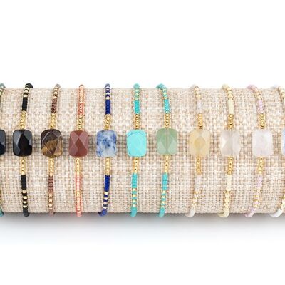 Bracelet pierre minerale rectangle et perles japonaises.