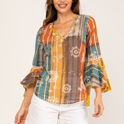 PRINTED BLOUSE 100% COTTON IC9091B_TEJA