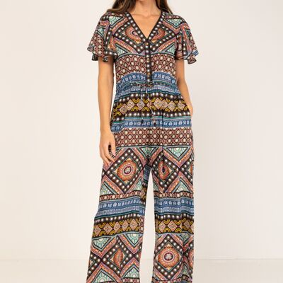 100% VISCOSE PRINTED JUMPSUIT IC9173PE_DENIM