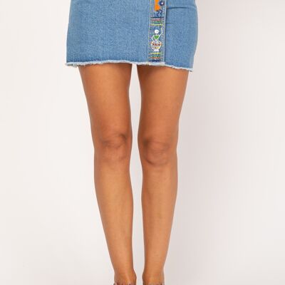 EMBROIDERED DENIM SKIRT 100% COTTON PR9009F_DENIM