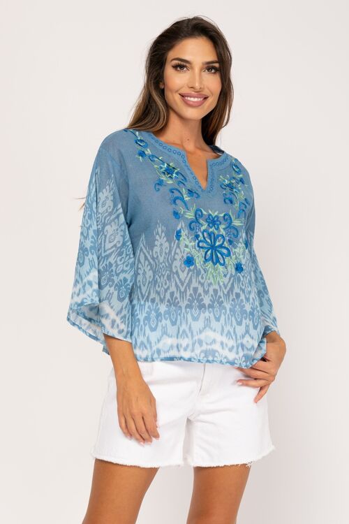 BLUSA ESTAMPADO DEGRADADO 100% ALGODÓN PR9021B_AZUL