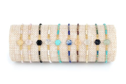 Bracelets pierres minerale hexagone et perles japonaises.