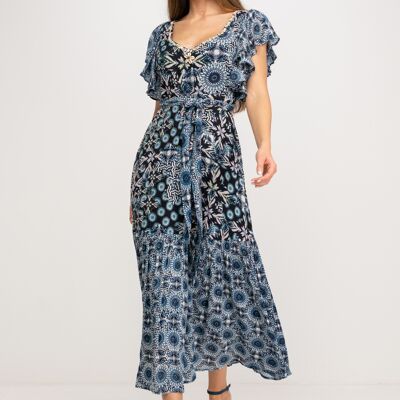 LONG PRINTED DRESS 100% VISCOSE PR9133V_NAVY