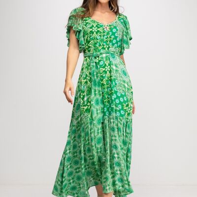 LANGES BEDRUCKTES KLEID 100 % VISKOSE PR9133V_GREEN