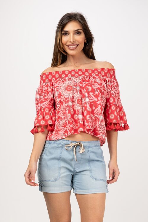 BLUSA ESTAMPADA 100% ALGODÓN PR9136B_ROJO