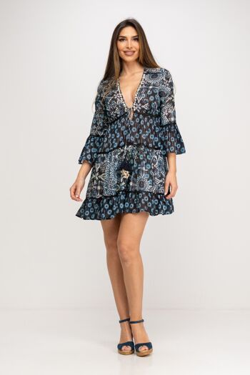 ROBE COURTE IMPRIMÉE 100% COTON PR9137V_NAVY 1