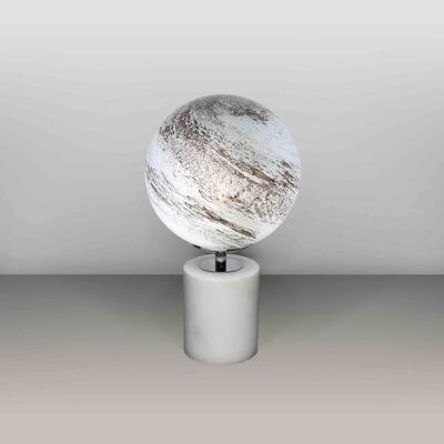 Lampada da tavolo con lampada in vetro | Disegno di mercurio | Vetro tondo | Soffiato a mano con base in marmo bianco