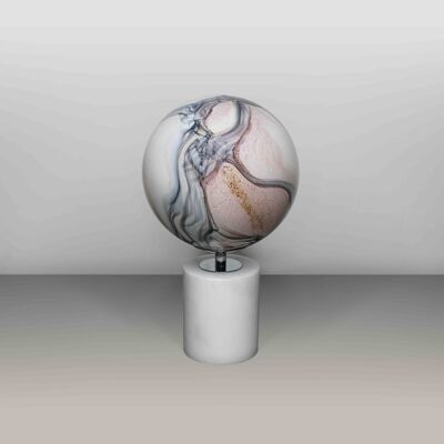 Glaslampe Tischlampe | Mundgeblasen rund | Rosa Calacatta-Farbe mit weißer Marmorbasis