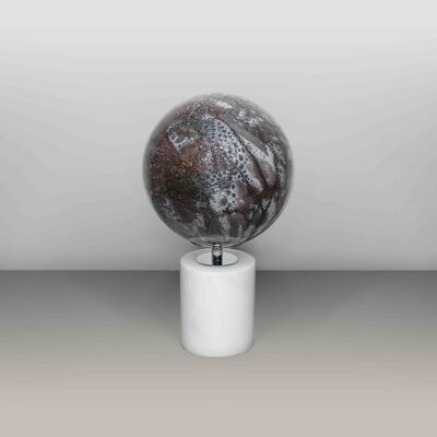 Glass Lamp Table Lamp | Handblown Round | Smoky Quartz colour with a White Marble Base