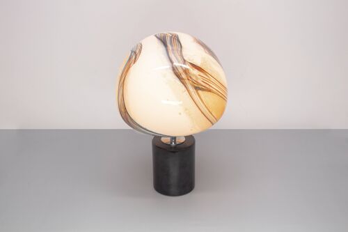 Glass Lamp Table Lamp | Handblown| Mushroom shape | Black Marble Base Tiger Calcite | 22cm