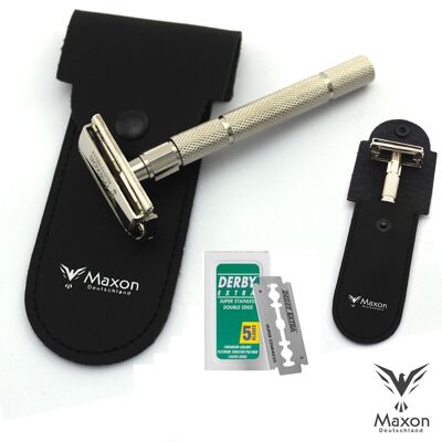 Maquinilla de afeitar Maxon Safety - Maquinilla de afeitar cromada mate de doble cara