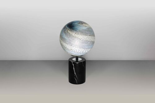 Glass Lamp Table Lamp | Sand and Sea colours Blue and White | Handblown | Round  with a Black Marble base