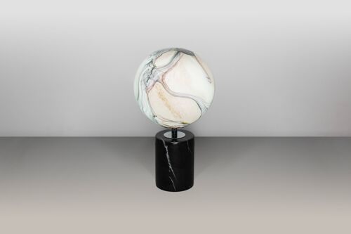 Glass Lamp Table Lamp | Handblown Round | Pink Calacatta colour with a Black Marble Base