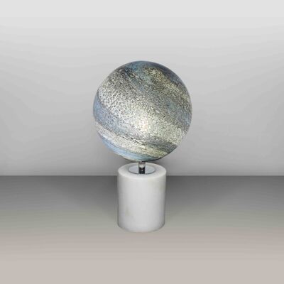 Glass Lamp Table Lamp | Sand and Sea colours Blue and White | Handblown | Round with a White Marble base
