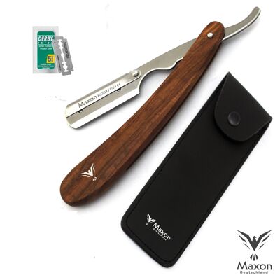 Coltello da barbiere Maxon Luxe Shavette Classic - Rasoio aperto di legno