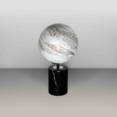 Lampe de table en verre | Conception de mercure | Verre rond | Soufflé à la bouche avec une base en marbre noir