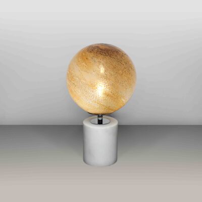 Glaslampe Tischlampe | Runder Sandstein in Rosa und Weiß | Mundgeblasen mit weißem Marmorsockel