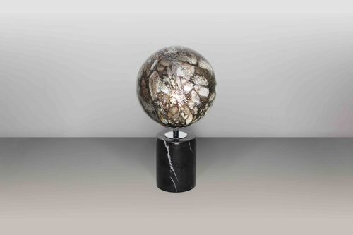 Glass Lamp Table Lamp | Handblown Round | Smoky Quartz colour with a Black Marble Base