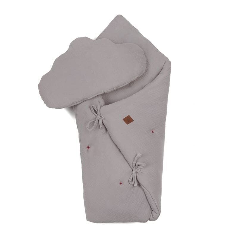 Musselin-Steppdecke mit Kissen Babyhorn Grau