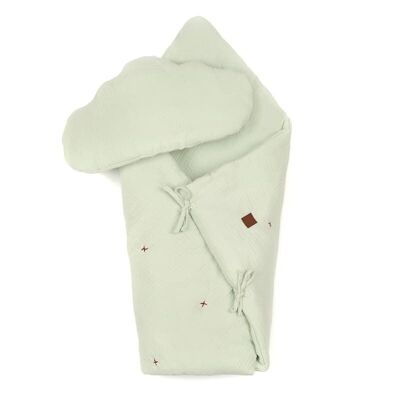 Trapunta in mussola con cuscino baby corno Menta