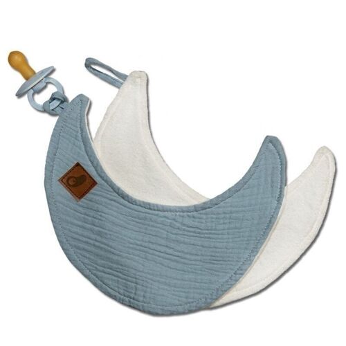 Dou dou cuddly toy with a similar pendant BIO cotton muslin pacifier holder Moon Baby Blue