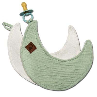 Dou dou with a pendant made of organic cotton cozy muslin pacifier keeper Moon Mint