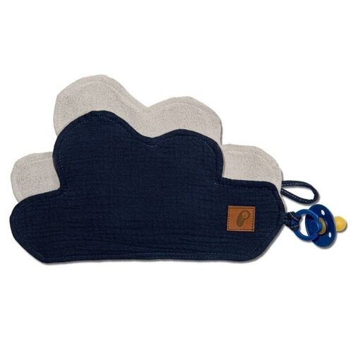 Dou dou with a pendant made of organic cotton cozy muslin pacifier keeper Cloud Navy